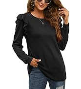 Aokosor Womens Long Sleeve Tops Ladies Sweatshirt V Neck Pleated Shirt Loose Casual