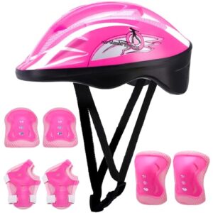 Partideal Kids Helmet and Pads Set Toddler Bike Helmet Adjustable with Knee Elbow Pads Wrist Guards 7 in 1 Sports Protective Gear Set for 3-11 Years Girls Boys Cycling