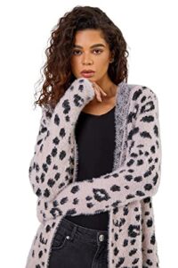 Roman Originals Women Fluffy Cardigan Ladies Winter Cardi Longline Edge to Edge Ombre Coatigan Casual Sparkly Glittery Jacket Knitwear Knitted Autumn Fleecy Cosy Soft Coats