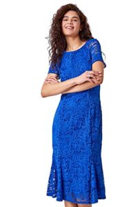 Roman Originals Floral Lace Overlay Dress for Women UK - Ladies Luxury Ball Gown Shift Midi Lined Knee Length Stretch Formal Wedding Guest Party Evening