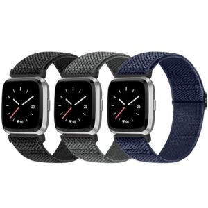 FAKBKE 3 Pack Elastic Nylon Strap Compatible with Fitbit Versa 2/ Fitbit Versa/Fitbit Versa Lite Women Men