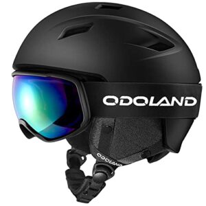 Odoland Snow Ski Helmet with Goggles Set - MultiColor Adjustable Sport Helmet with Protective Glasses - Snowboarding