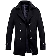 iCKER Men's Wool Coat Short Trench Coat Pea Coat Casual Winter Business Slim Fit Jacket