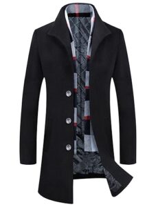 iCKER Men's Wool Woolen Coat Long Trench Coat Winter Casual Jacket Slim Fit Overcoa