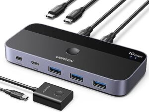 UGREEN USB Switch 2PC 10Gbps USB 3.2 Switch 2 in 4 Out USB C Switch with Desktop Controller USB Switch Aluminium