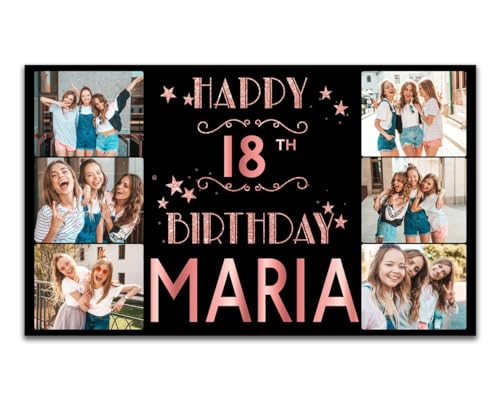Personalised Happy Birthday Photos Banner Custom Photo Name Silver Gold Rose Gold Age Poster Kids Party Banner Gift Decoration-18th 20th 30th 40th 50th 60th 70th