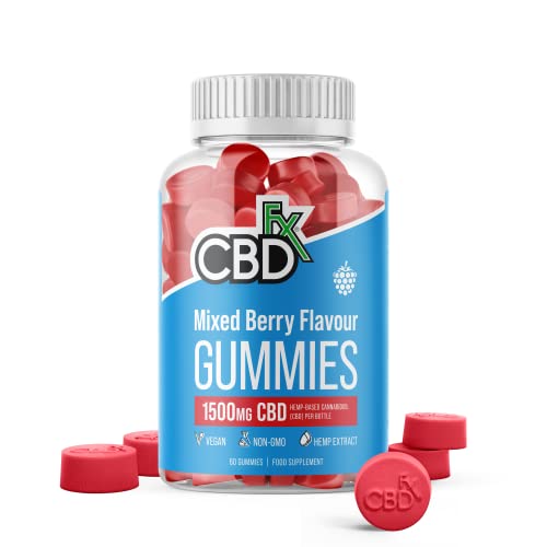 CBDfx 1500mg CBD High Strength Vegan Mixed Berry Gummies 25mg CBD per Gummy 60x Bottle (30 Days) - CBD Vegan Gummies