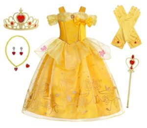 AdoraDouble Girls Princess Belle Dressing up Costume Fancy Dress Childs Party Outfit Kids Halloween Birthday Holiday Carnival Pretend Role Play Dress Outfits