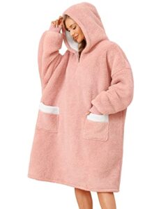 Xnova Oversized Blanket Hoodie Soft Warm Teddy Fleece Wearable Hoodie Blanket Women Fluffy Hoodie Half Zipper Giant Hoody with 2 Big Pockets Oversize Jumper for Men Adults