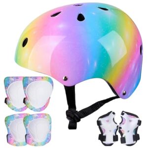 Kids Helmet Knee Elbow Wrist Pads Adjustable Knee Pads Elbow Pads Wrist Guards Skateboard Helmets for Scooter Cycling Roller Skating Girls