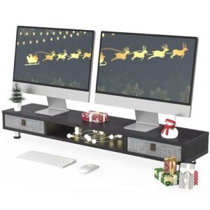 Fenge Dual Monitor Stand 108cm Large Monitor Stands Riser with 2 Extra Drawers