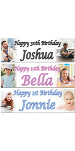 Personalised blue black pink happy birthday party banner background backdrop