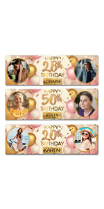 Personalized pink gold rose gold happy birthday party banner backdrop background