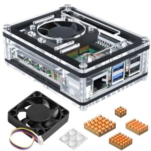 Miuzei Case for Raspberry Pi 5 with Fan Cooling and 4 Pcs Copper Heatsinks Clear Case for Pi 5B Model B 8GB/4GB (No Pi Board)