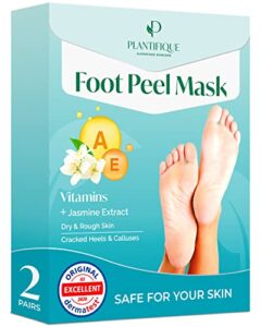 Foot Peel Mask with Vitamins by Plantifique - 2 Pack Foot Mask Dermatologically Tested - Repair Heels & Removes Dry Dead Skin for Soft Baby Feet - Exfoliating Foot Peel Mask for Hard Skin - Peeling