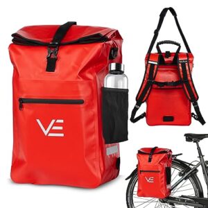 VELOJA Bike Bag with Backpack Function - Waterproof - Waterproof - 3 in 1 Bicycle Bag for Pannier Rack - Laptop Compartment - Bottle Holder - 4 Colours - Up to 30 Litres