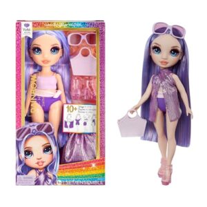 Rainbow High Swim & Style - Violet (Purple) - 28 cm Doll with Shimmery Wrap to Style 10+ Ways - Removable Swimsuit