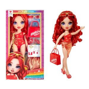 Rainbow High Swim & Style - Ruby (Red) - 28 cm Doll with Shimmery Wrap to Style 10+ Ways - Removable Swimsuit