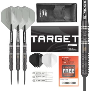 Target Darts Ares 22G/23G/24G Tungsten Steel Tip Darts Set - 6 Pro Grip Shafts - 9 Pro Ultra Flights – Dart Wallet Bundle