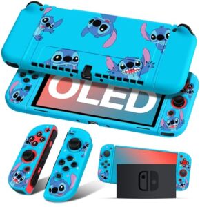 Koecya for Nintendo Switch OLED Case Cute Cartoon Character Design Cases Kawaii Fun Funny Fashion Hard Slim Protective Shell Cover Dockable Joycon for Kids Boys Teens Girls for Switch 2021 Blue
