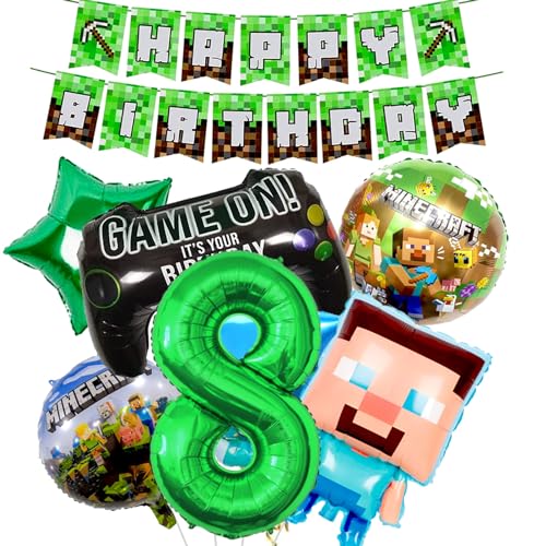 8th Minecraft Birthday Decorations, Happy Birthday Balloons - Keystone 4