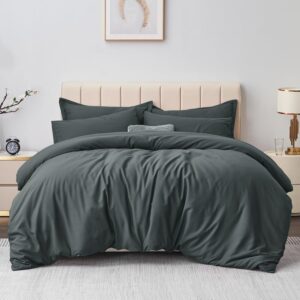 Aisbo Super King Duvet Covers Set Dark Grey - 3Pcs Superking Size Bedding Set Soft Brushed Microfiber Quilt Cover with 2 Pillowcases