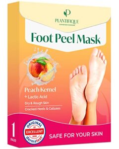Plantifique Foot Peel Mask with Peach 1 Pack Foot Mask Dermatologically Tested- Repair Heels & Removes Dry Dead Skin for Soft Baby Feet - Exfoliating Foot Peel Mask for Hard Skin - Peeling
