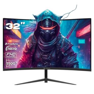 CRUA Gaming Monitor 32" Curved 165Hz QHD 1440P 1500R Computer Monitor