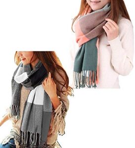 heekpek Winter Long Soft Warm Tartan Check Scarves Wraps for women Wool Spinning Tassel Shawl Long Stole