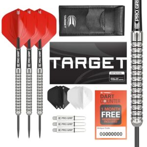 Target Darts Artemis 21G/22G/23G/24G/25G/26G 80% Tungsten Steel Tip Darts Set - 6 Pro Grip Shafts - 9 Pro Ultra Flights – Dart Wallet Bundle