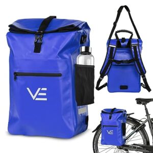 VELOJA Bike Bag with Backpack Function - Waterproof - Waterproof - 3 in 1 Bicycle Bag for Pannier Rack - Laptop Compartment - Bottle Holder - 4 Colours - Up to 30 Litres