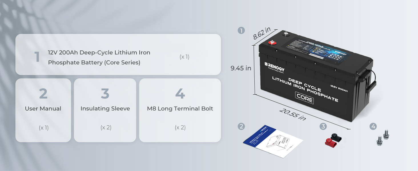 Renogy 12V 200Ah Core Series Deep Cycle Lithium Iron Phosphate Battery