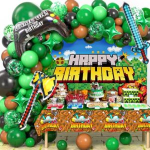 Tacobear 145PCS Game Birthday Decoration Gaming Party Supplies with Green Black Balloons Happy Birthday Banners Tablecloth Game Controller Foil Balloon Gamer Party Decorations for Boys Girls Kids