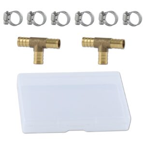 GOLD DEER 2PS 1/2" Brass Barb Tee Fittings ID Hose Pipe Fitting T-Shaped 3 Ways Hose Barb Reducer 3 Way Union Intersection Fitting Barbed Tee Connector with 6 PCS Hose Clamp for Oil Water Ai