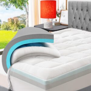 ELEMUSE Dual-layer Memory Foam Mattress Topper with Bamboo Pillow Top Cover for Back Pain Relief