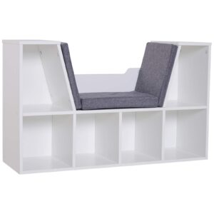 HOMCOM Bookcase Storage Shelf with Cushioned Reading Seat