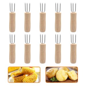 SENZEAL 10Pcs Corn Holders Corn on The Cob Skewers Stainless Steel Sweetcorn Cob Forks with Wooden Handle for BBQ Camping Picnics Parties Home Cooking