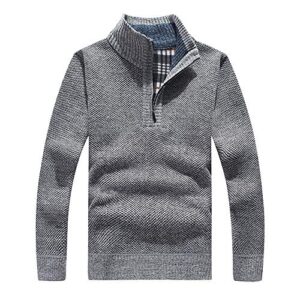 Les umes Men's Half Zip Jumper Plaid Fleece Lined Knit Turtleneck Sweater Warm Long Sleeve Stand Collar Pullove