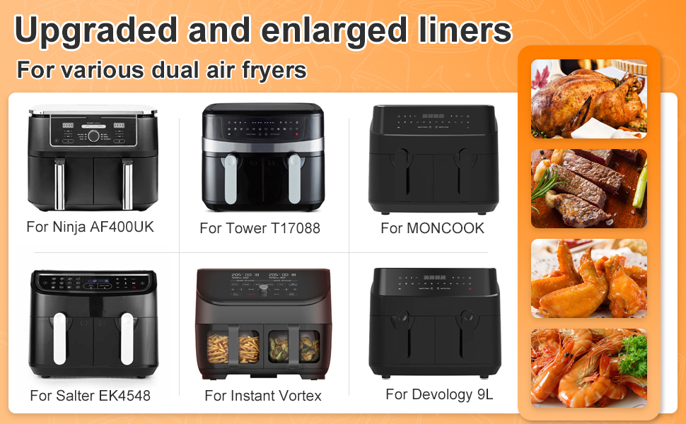 YQL Air Fryer Liners Silicone for Ninja Dual AF400UK/Tower Keystone 4