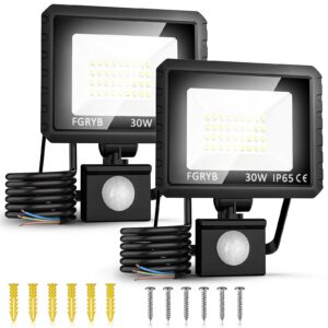 2Pcs Security Lights Outdoor Motion Sensor - 30w Pir LED Floodlight Outside Light Mains Powered - External Flood & Spot Lighting Waterproof Exterior Spotlight Garden Garage Backyard Movement Detecto