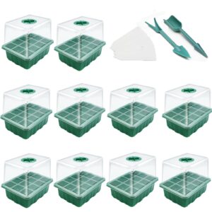 MQFORU Seed Trays，10 Pack 120 Cells Propagator Growing Thicken Seedling Starter Growing Trays Seedling Tray Kits with Clear Lids/Adjustable Window for Greenhouse Grow Plant Seed