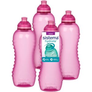 Sistema Twist 'n' Sip Squeeze Sports Water Bottles | Leakproof Water Bottles | 460 ml | BPA-Free | Recyclable with TerraCycle® | Pink | 4 Cou