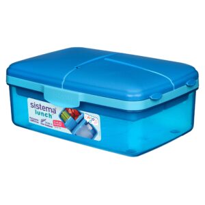 Sistema Lunch Slimline Quaddie Lunch Box with Water Bottle | 1.5 L Air-Tight and Stackable Food Storage Container | Blue