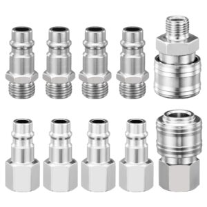Spurtar 10 Pcs 1/4 Air Compressor Airline Fittings 1/4" BSP Air Line Connectors Air Hose Couplings Plug Kit Air Compressor with Male Female Thread Airline Hose Connector Fittings Se