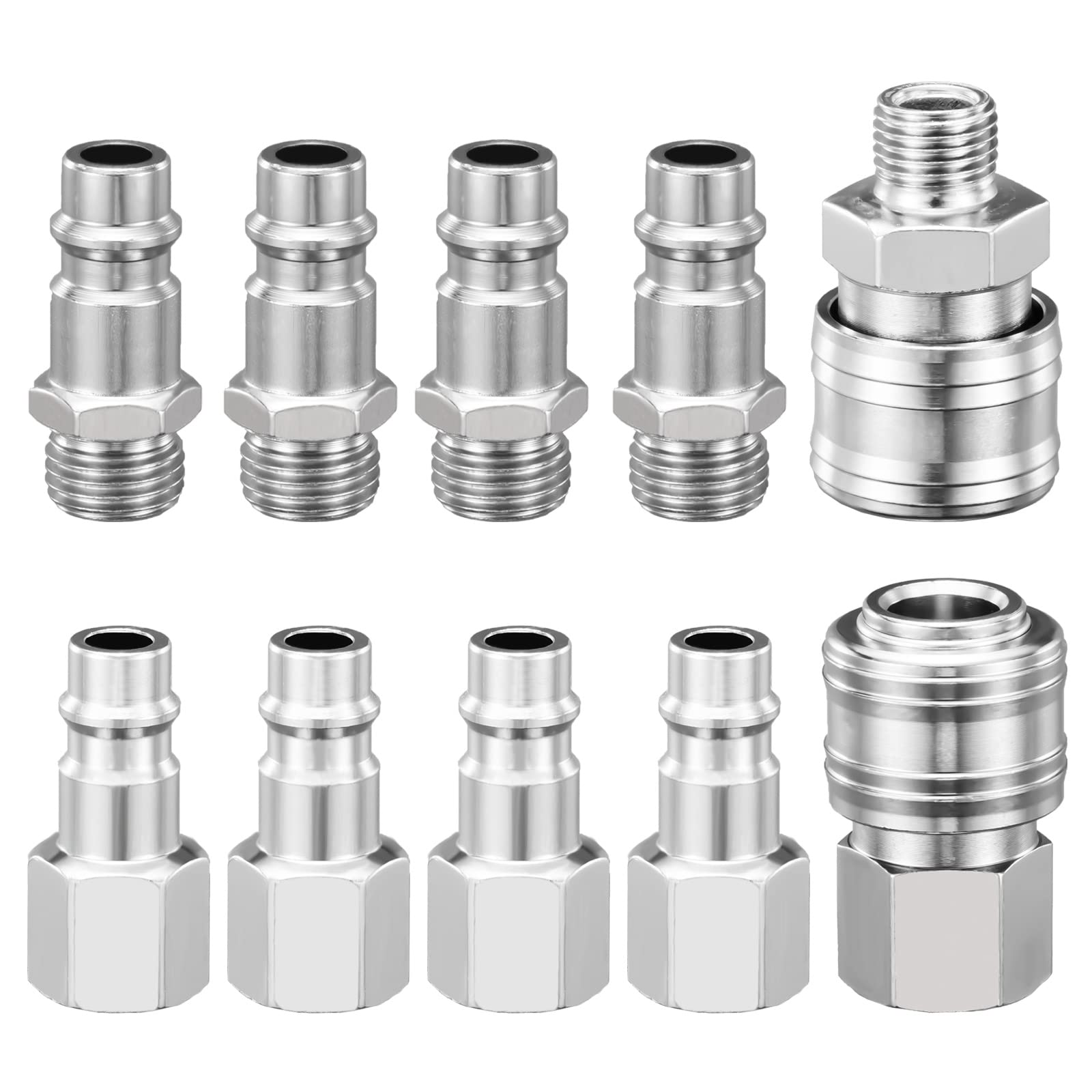 Spurtar 10 Pcs 1/4 Air Compressor Airline Fittings 1/4" BSP Air Line Connectors Air Hose Couplings Plug Kit Air Compressor with Male Female Thread Airline Hose Connector Fittings Se