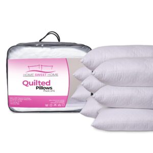 Home Sweet Home UK Luxury Diamond Pattern Quilted Pillows 6 Pack for Comfort Sleep & Support - Hypoallergenic & Machine Washable Quilted Pillows Pack Of 6 – Durable & Stylish