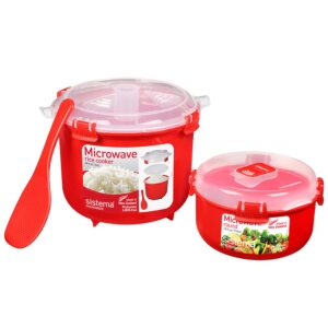 Sistema Microwave Rice Cooker (2.6L) & Round Microwave Food Container (915ml) Set | Food Containers with Steam-Release Vents | BPA-Free | Recyclable with TerraCycle® | 2 Cou