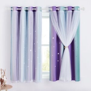 NICETOWN Star Blackout Curtains with Nets - Decorative Cut Our Star Panels with Eyelets for Room Darken Nursery Window Panels for Kids' Room/Bedroom