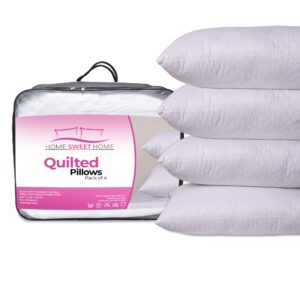 Home Sweet Home UK Luxury Diamond Pattern Quilted Pillows 4 Pack for Comfort Sleep & Support - Hypoallergenic & Machine Washable Quilted Pillows Pack Of 4 – Durable & Stylish