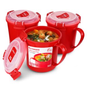 Sistema Microwave Soup Mugs | Microwave Food Containers with Steam Release Vents | 656 ml | BPA-Free | Recyclable with TerraCycle® | Red | 3 Cou